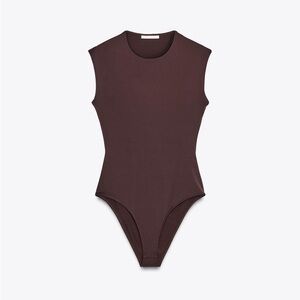 ZARA Brown Sleeveless Bodysuit with Shoulder Pads
